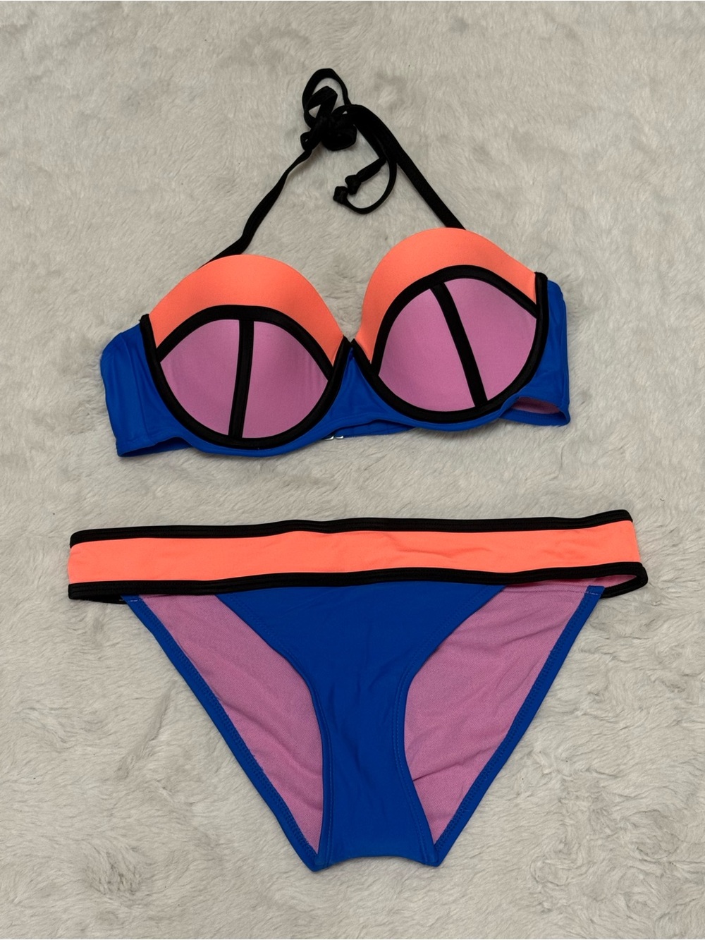 Joe Boxer Neon Coral, Blue & Lavender Colorblock Bikini